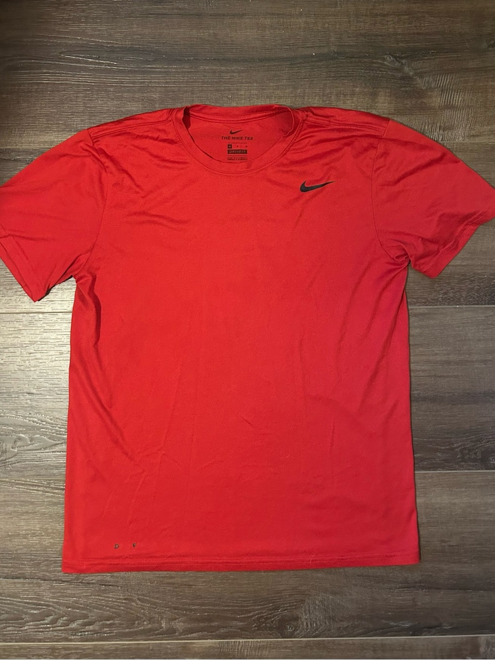 Nike Men’s Red Short Sleeve Dri-FIT Tee with Black Swoosh